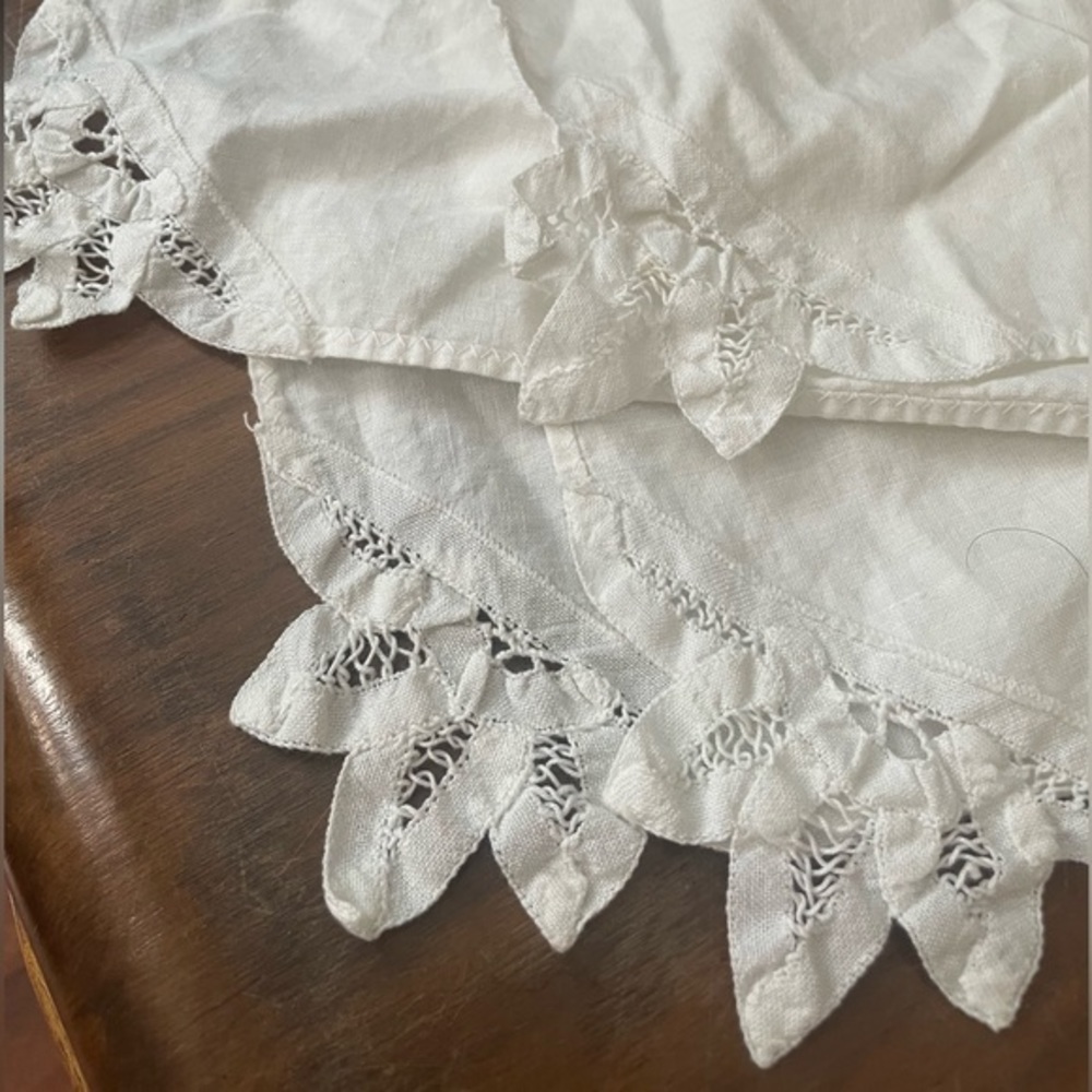 Antique White Lace Cotton Linen Handkerchiefs Vintage Reusable accessory charm